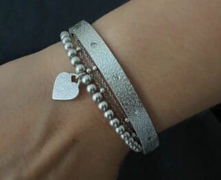Sterling Silver Cuff Bangle with Diamonds